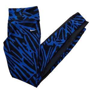 Nike NWT Leggings Epic Lux Tight Fit Palm Print Dri-Fit Blue Black Size Large